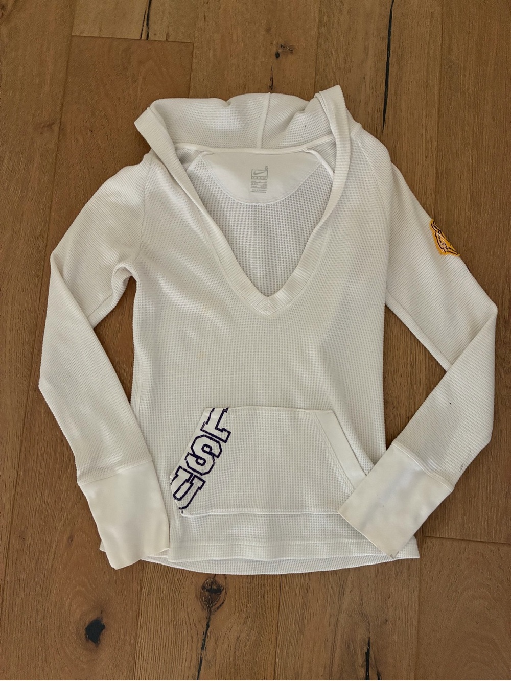 Nike White Waffle-Knit V-Neck Hoodie